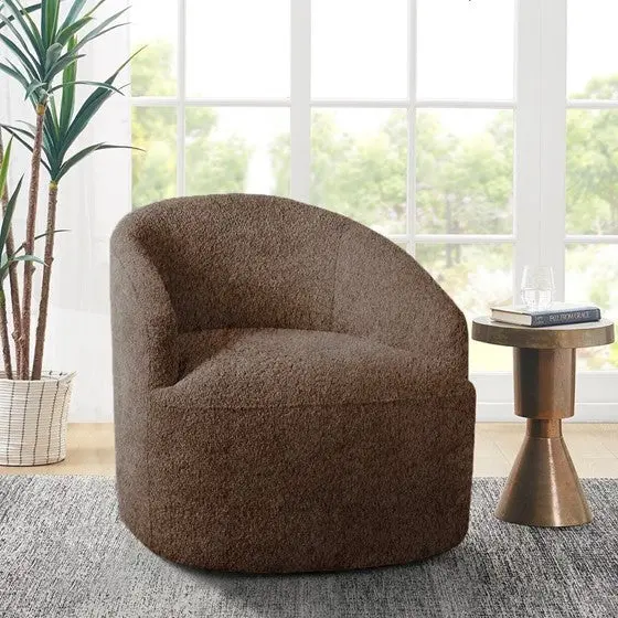 Upholstered 360 Degree Swivel Chair Chocolate Wood jla