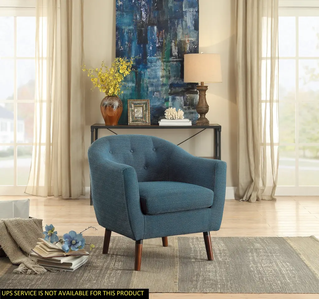 Blue Fabric Upholstered Accent Chair Espresso Finish Legs Button Tufted kanepe