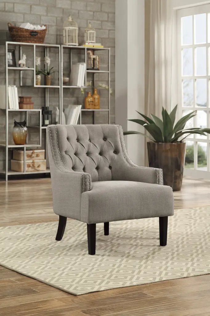Modern Traditional Accent Chair Button Tufted Taupe Fabric Upholstery kanepe