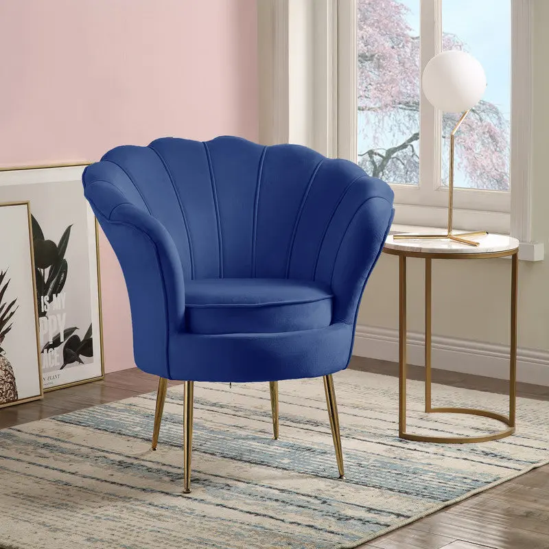 Angelina 34 Inch Blue Velvet Soped Back Barrel Accent Chair lilola home