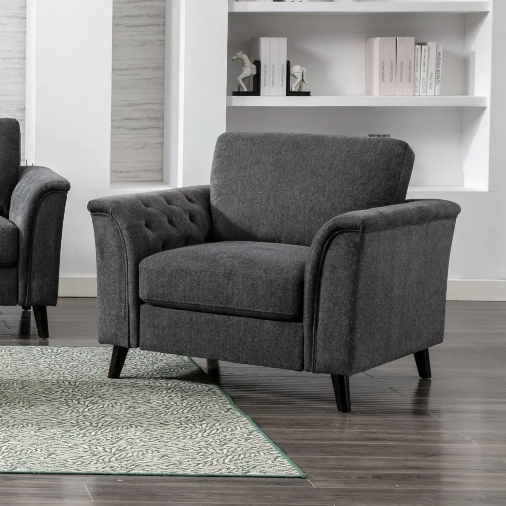 Stanton 36.5 Inch Dark Gray Linen Chair Tufted Arms Comfortable Accent Chair lilola home