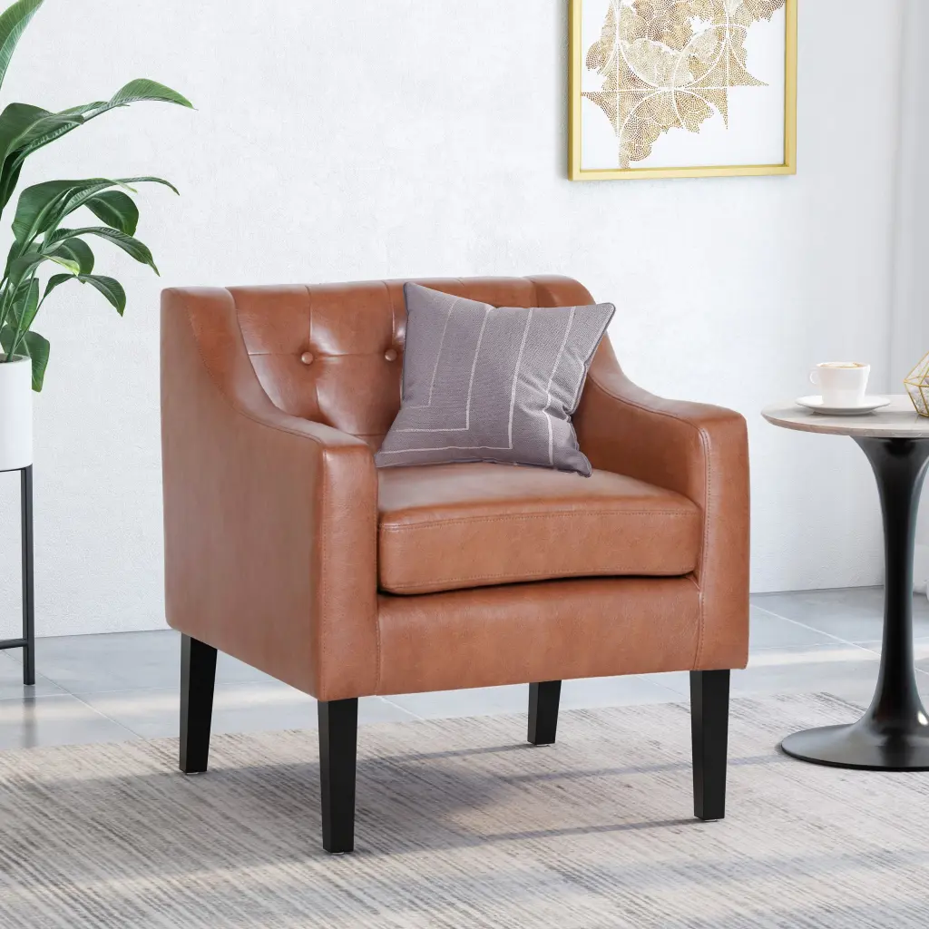 Accent Chair Light Brown PU, Modern Comfortable Lounge Chair nh-cloudhouse