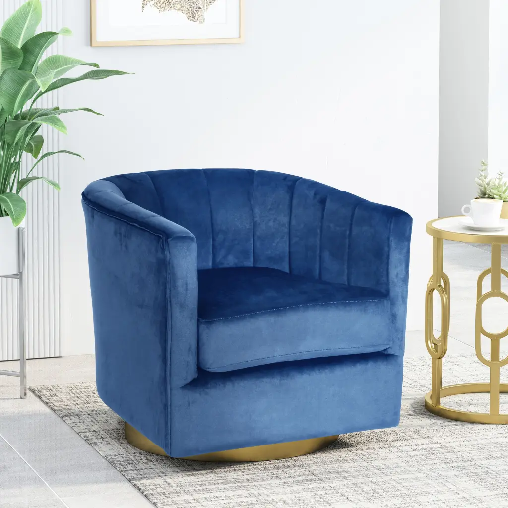 Swivel Arm Chair Blue Velvet nh-cloudhouse