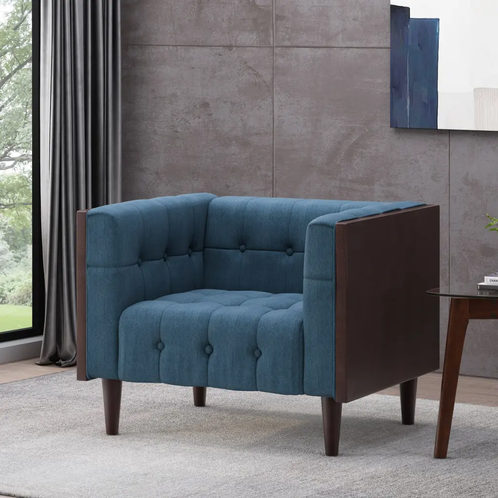 Club Chair Navy Blue Fabric Comfortable Living Room Accent Chair nh-comfortcove