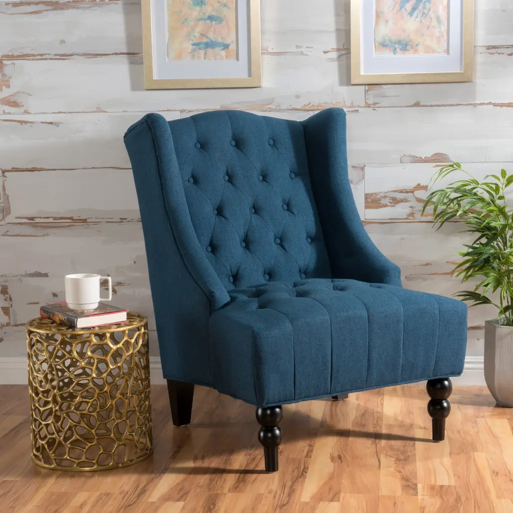 Upholstered Wingsupport Chair Navy Blue Linen Living Room Accent Chair nh-cozy home