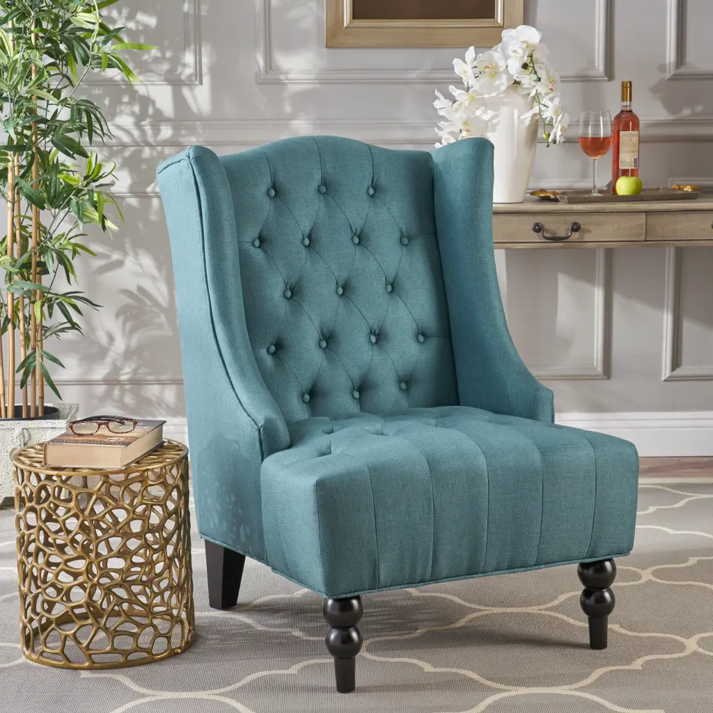 Upholstered Wingsupport Chair Teal Fabric Comfortable Living Room Accent Chair nh-cozy home