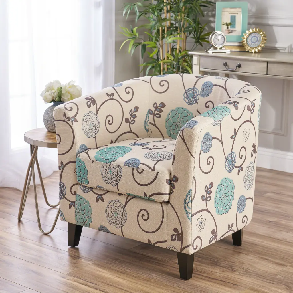 Plaza Club Chair White Blue Fabric Accent Chair Living Room nh-ihave
