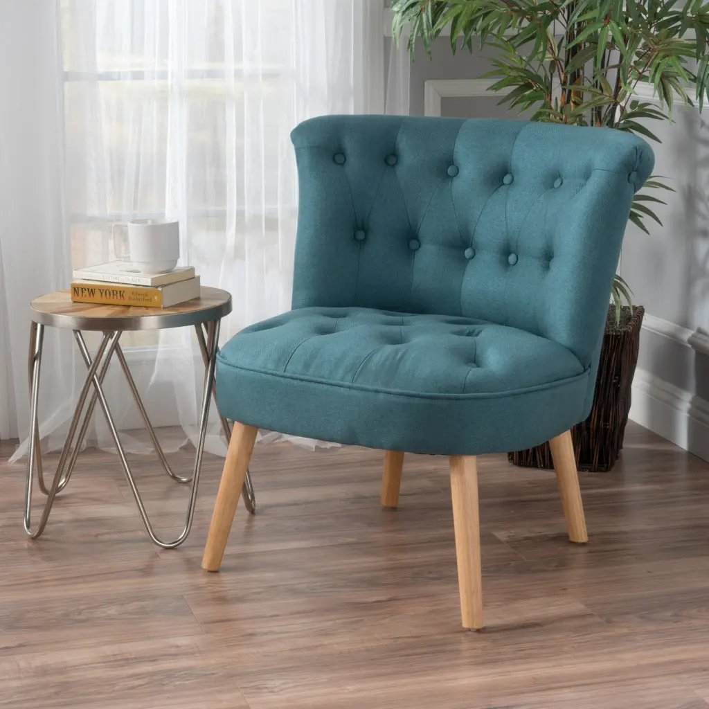 Bordeaux Tufted Chair Teal Fabric Upholstered Accent Chair nh-perfect home