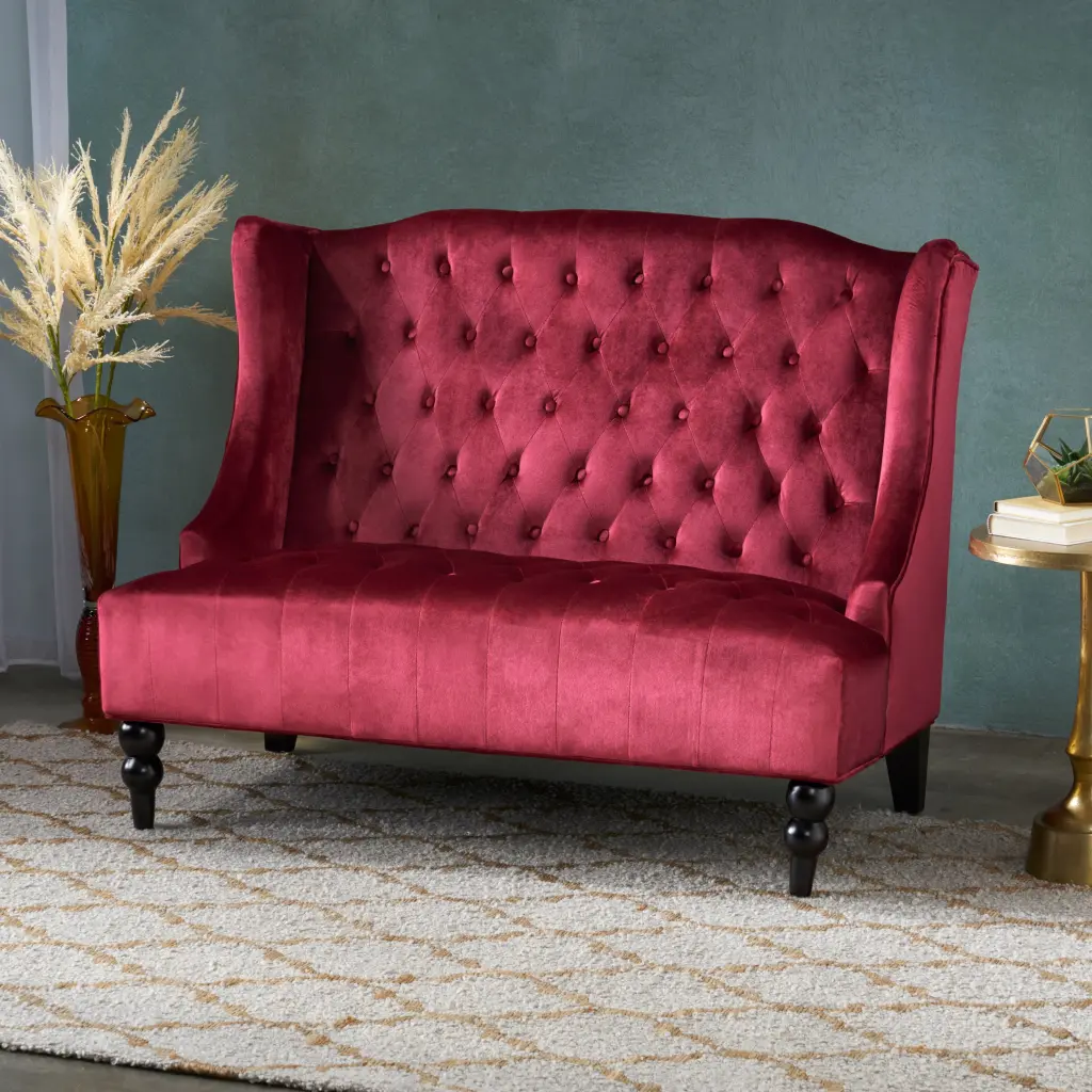 Seat Wine Red Velvet Upholstered Accent Chair Living Room nh-vivalux