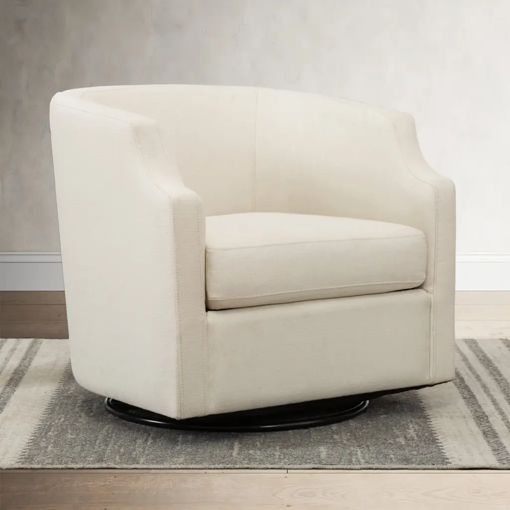 Isabelle Linen Swivel Glider Barrel Chair Natural Polyester Foam ridgecrest home
