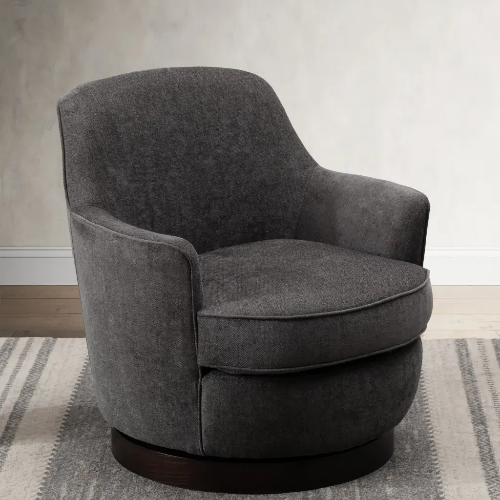 Richfield Charcoal Grey Swivel Chair Wood Base and Polyester Foam ridgecrest home