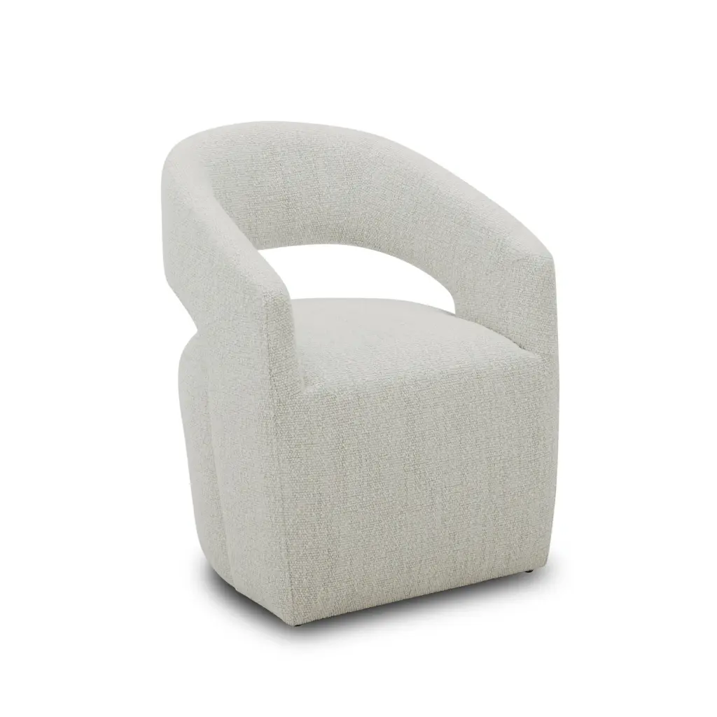 26 Inch Accent Armchair Textured Cream Fabric and Curved Cutout Backrest - Elegant Living Room Chair royal hampton