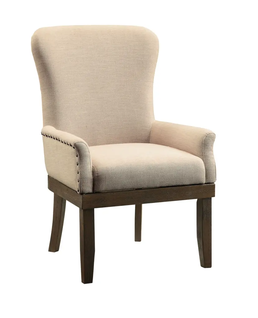 Wooden Arm Chair Wing Back and Trims Beige Brown Accent Chair royal hampton
