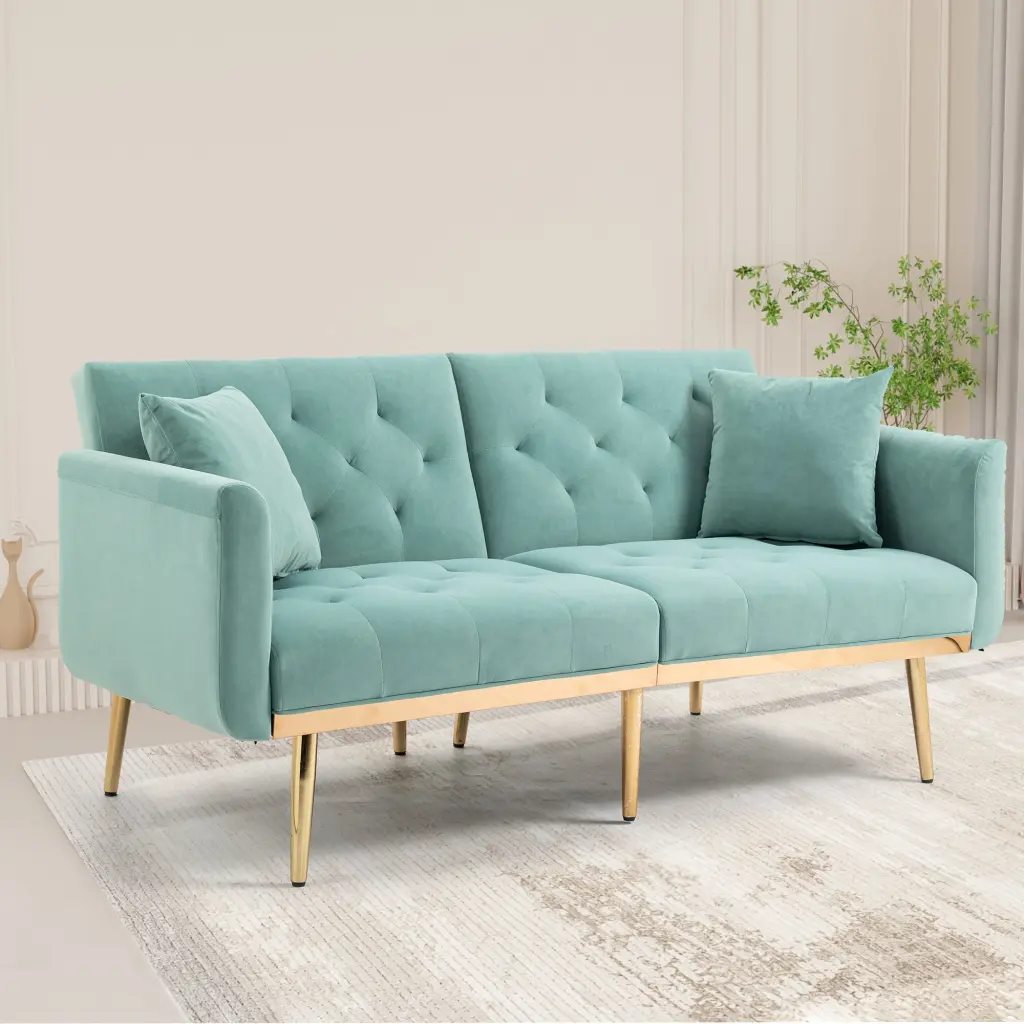 Coolmore Velvet Accent Sofa Metal Feet Mint Green Modern Loveseat w1539 coolmore
