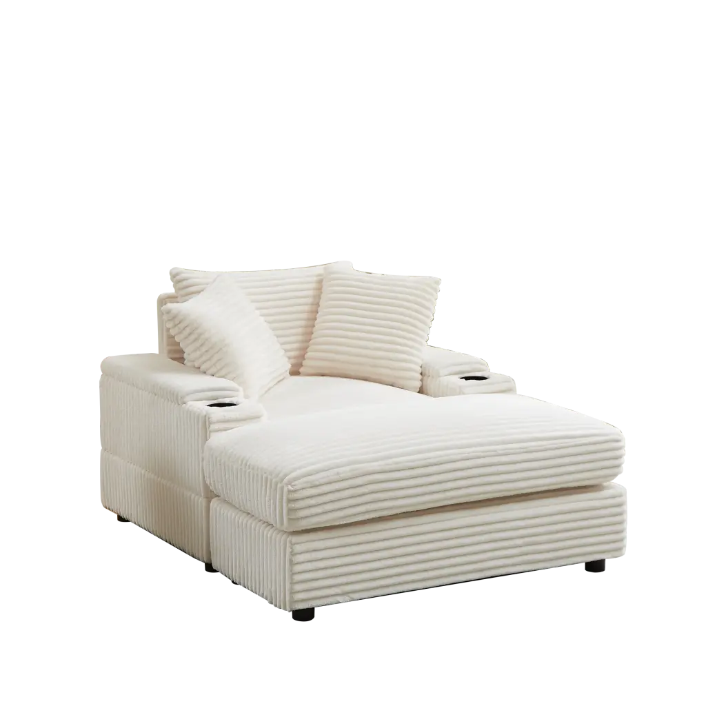 43.3 Inch Corduroy Single Sofa Back Pillow 2 Toss Pillows Ottoman Comfortable Lounge Chair welike furniture