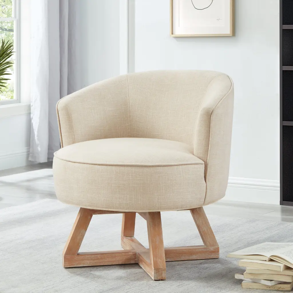 Swivel Lounge Chair Cross Influenced Wooden Base Solid Wood wm home furniture