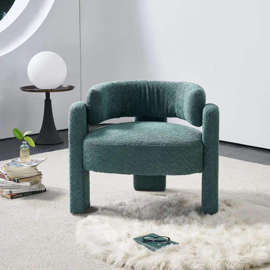 34.65 Wide Boucle Upholstery Accent Chair Green Primary Living Room Chair Modern Decor wq furniture