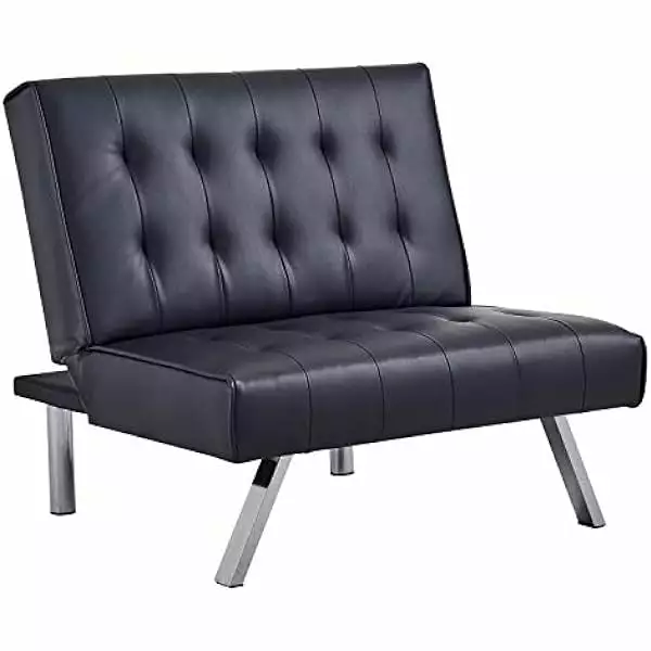 Black Split Back PU Leather Accent Chair Flat Recliner Living Room Yunhouse