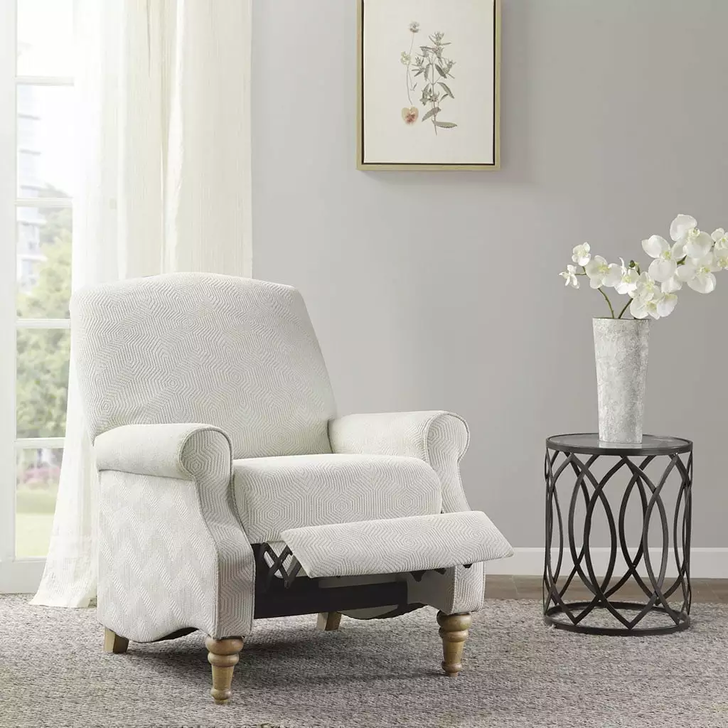 Modern Accent Push Back Recliner Chair Adjustable Backrest and Footrest Ivory ARCTICSCORPION