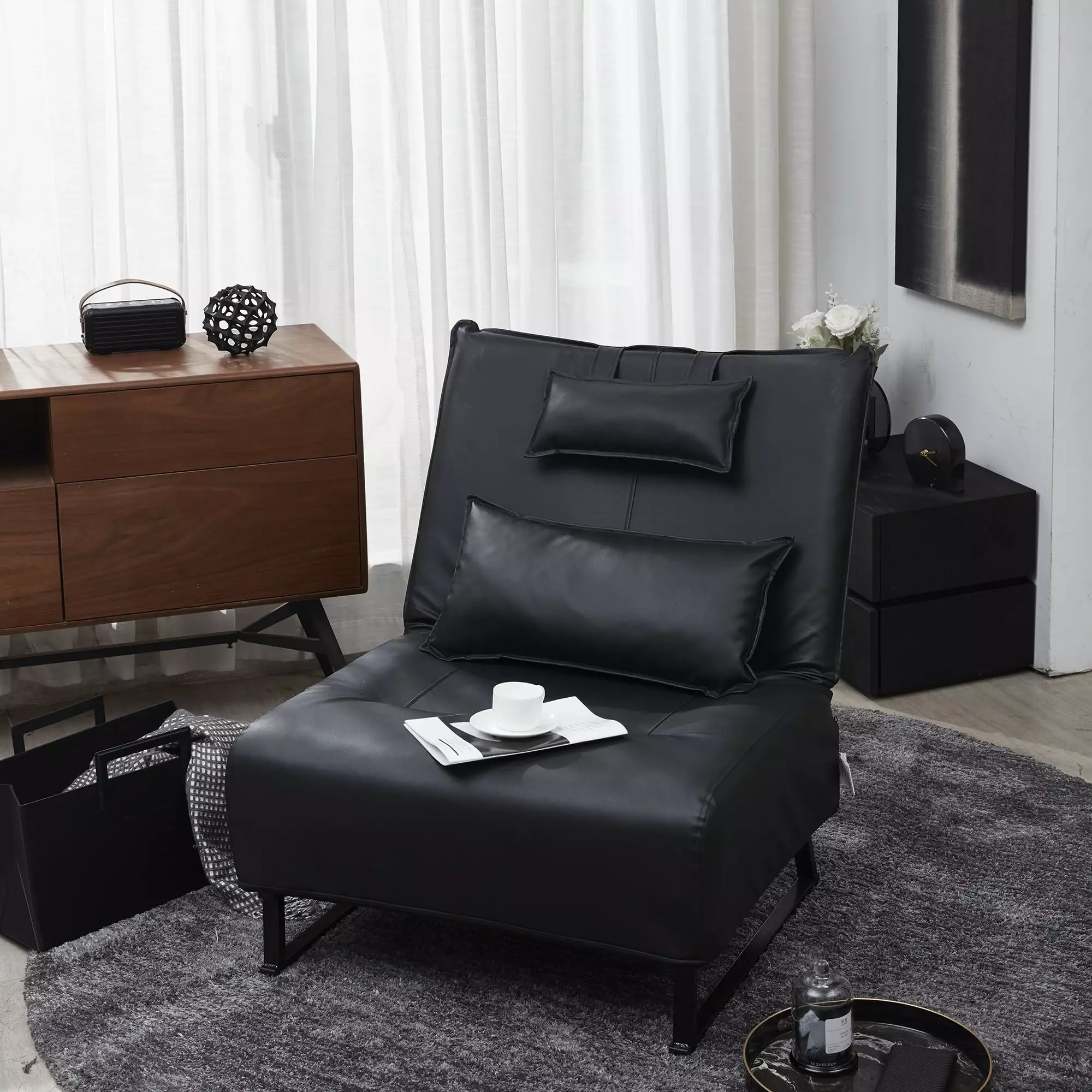 Homlike Accent Recliner Chair Modern High Back Armchair Sofa Black Living Room