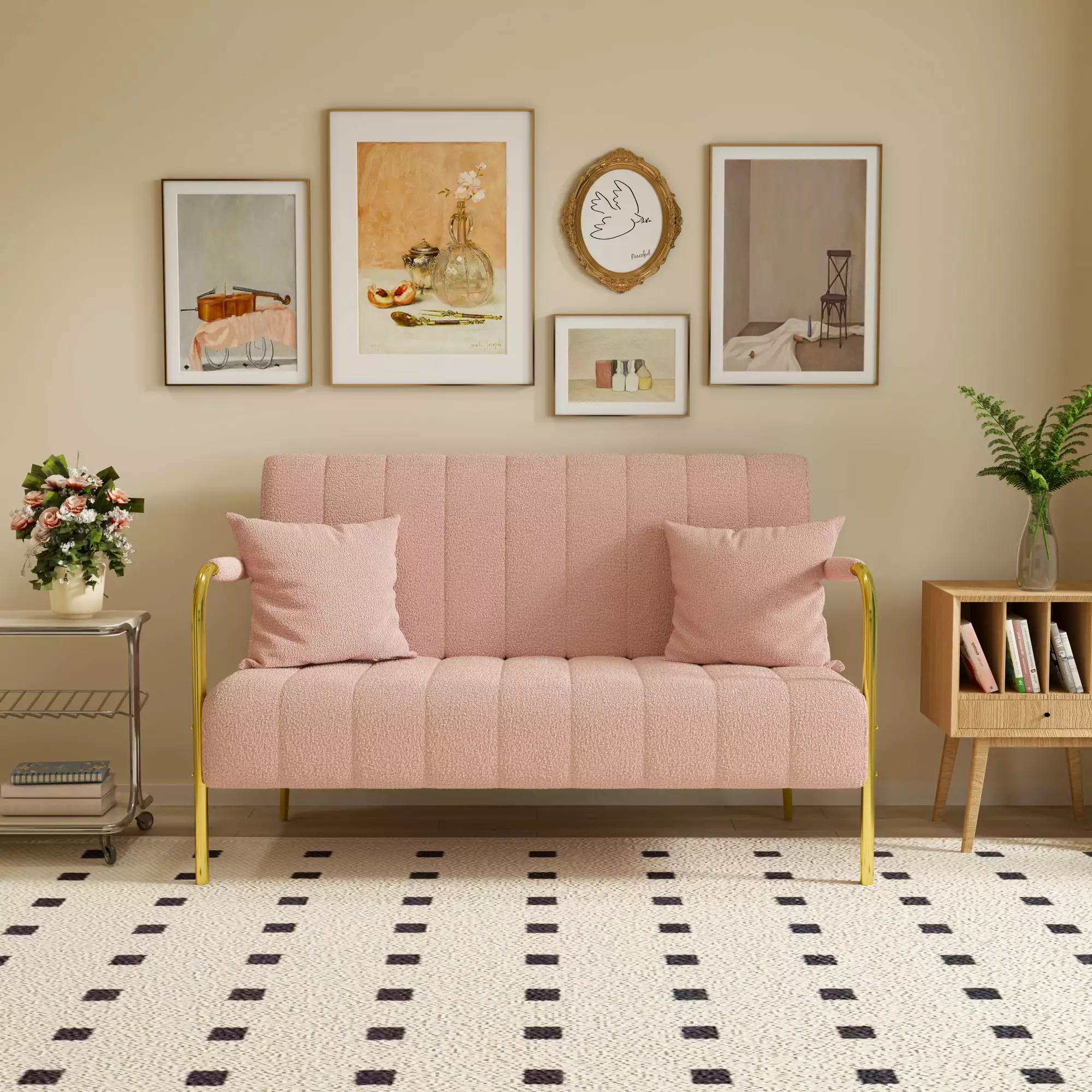 59 Inch Pink Teddy Fleece Sofa ANTFURN