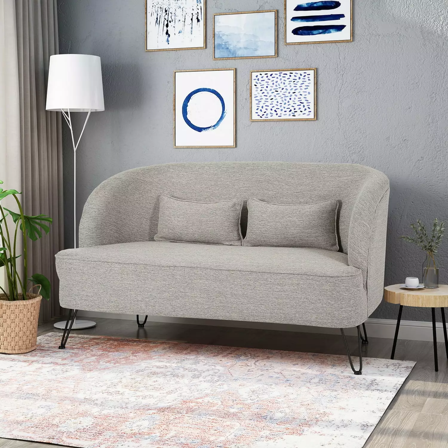Mid Century Modern Small Couch Upholstered 2-Seat Sofa Living Room Bedroom Light Gray Canddidliike
