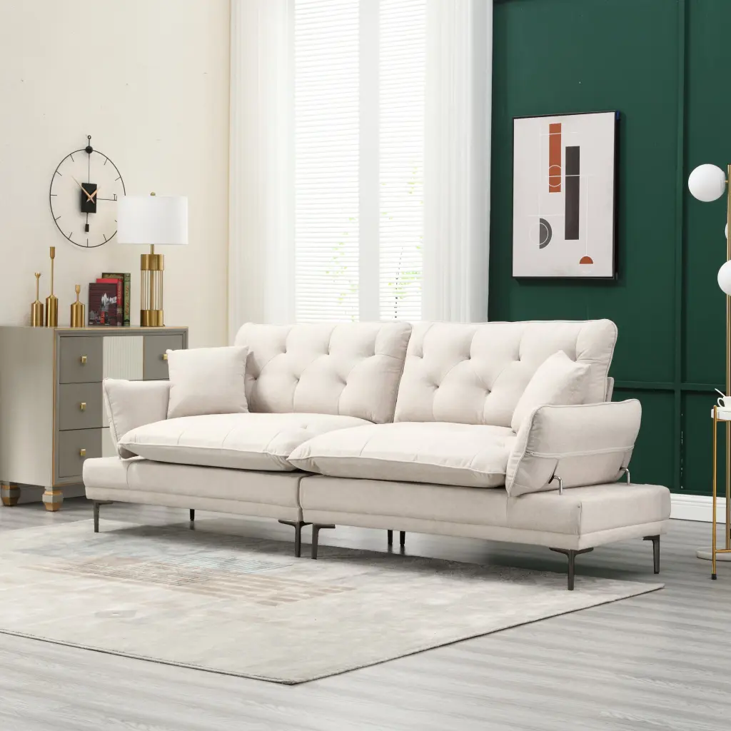 United Linen Sofa, Accent Sofa Seat Metal Feet, Beige Linen 3 Seater w1568 united we win