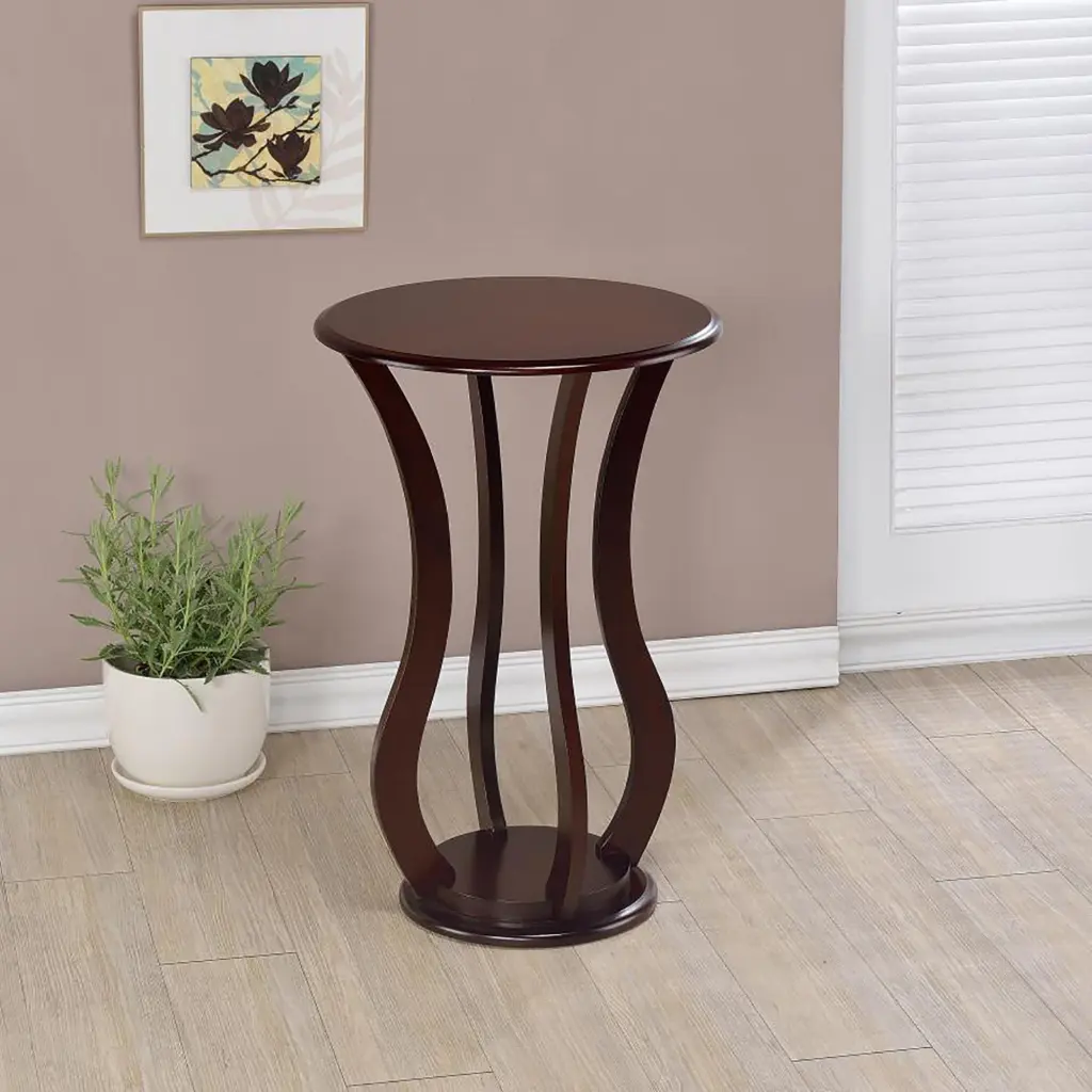 Cherry Round Accent Table Faux Marble Top Cherry Brown furniture max