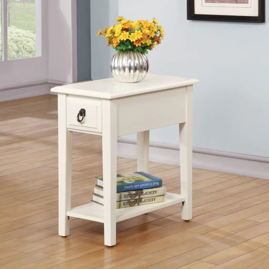 White 1 Drawer Accent Table Shelf Primary Living Space furniture max