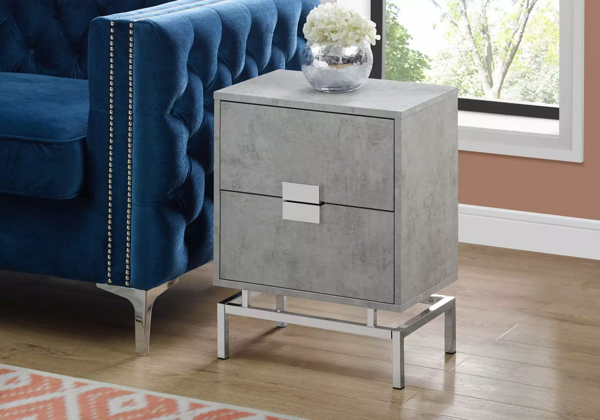 23.5 Grey Cement White Particle Board Chrome Metal Accent Table HomeRoots