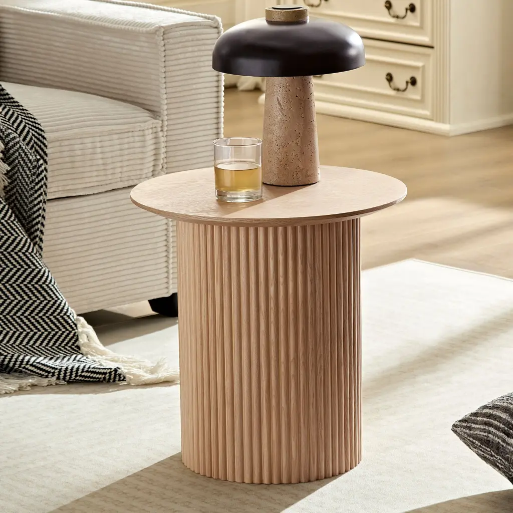 17.71 Inch Round Fluted Side Table Circle Small Accent Table Living Room justone interior