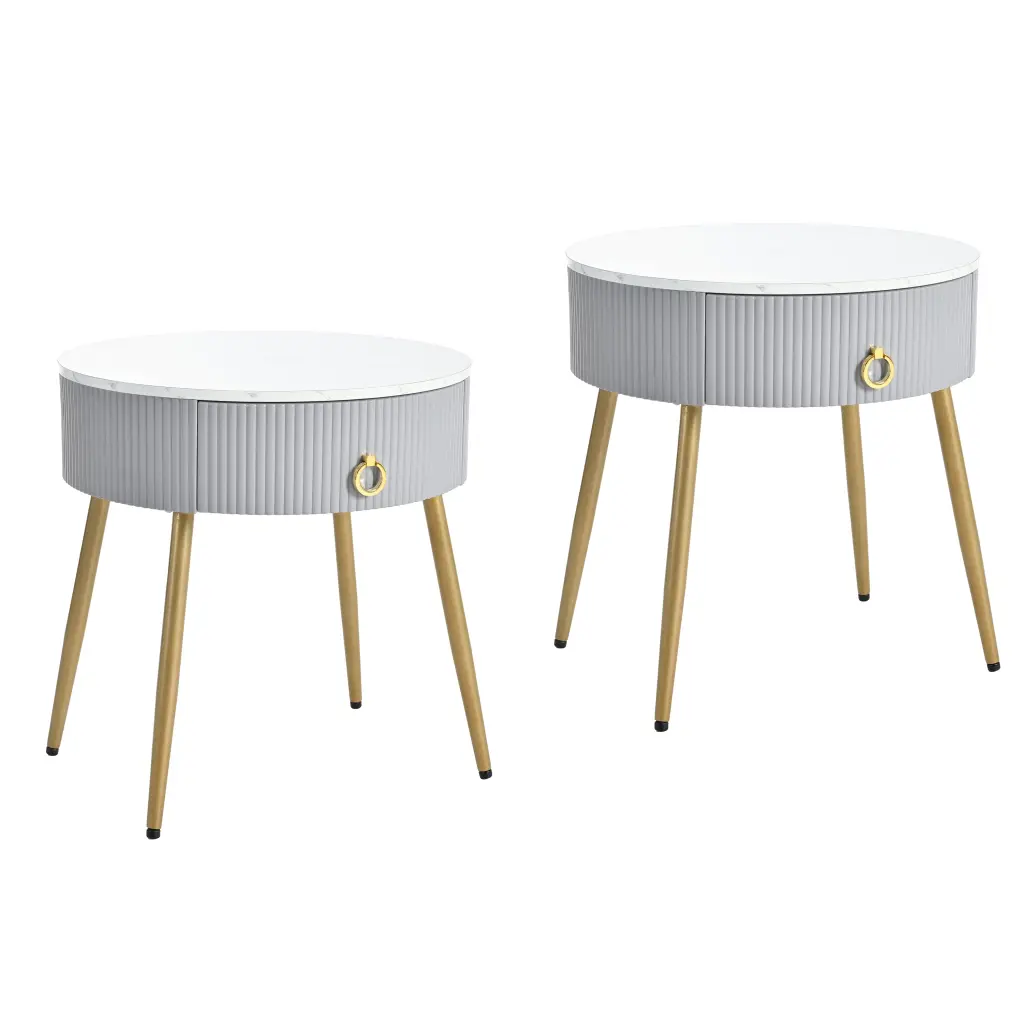 19.6 Inch Easy Assembly End Table High Gloss Faux Marble Top rnb