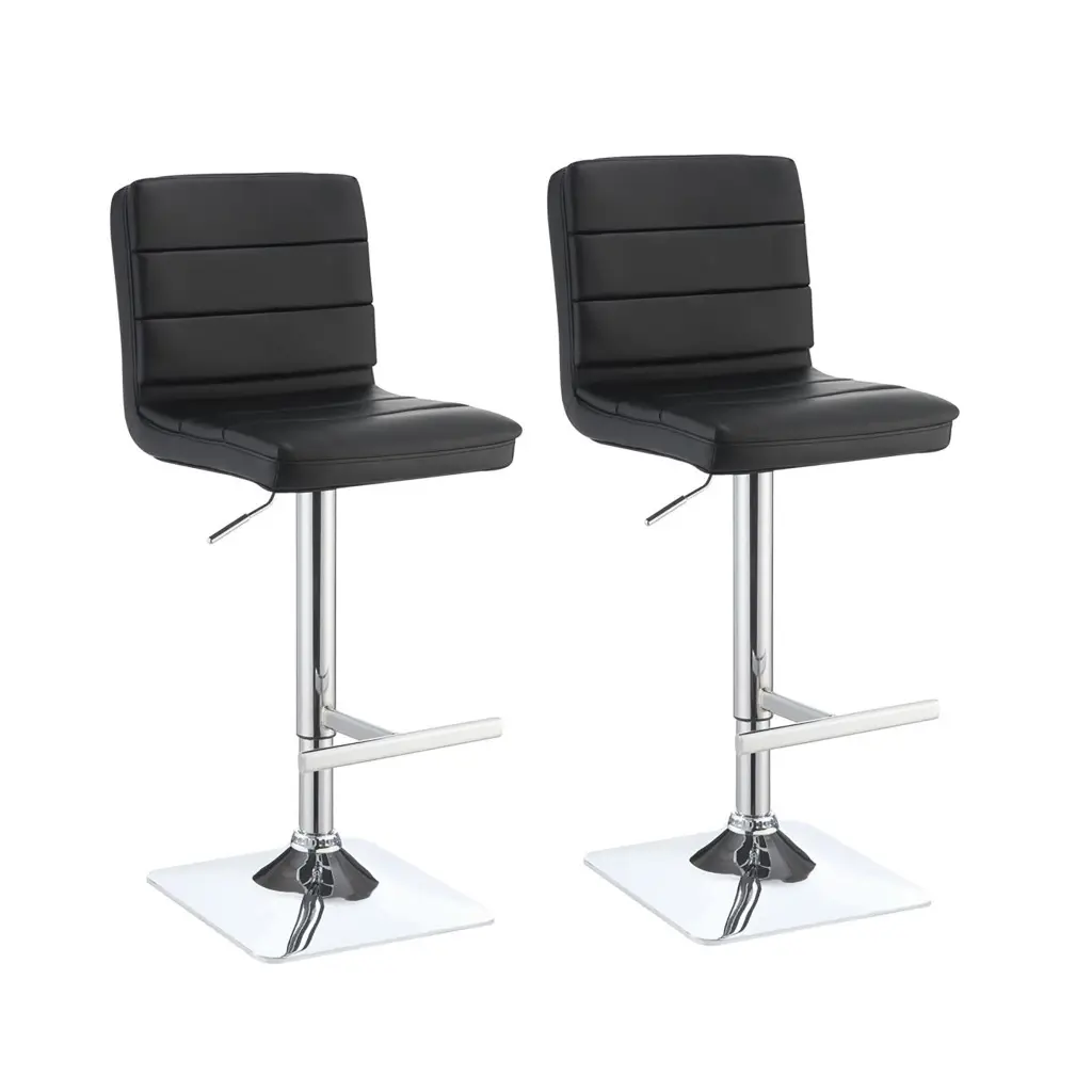 Black And Chrome Adjustable Bar Stool Set 2 Solid Black Dining Room Stools furniture max