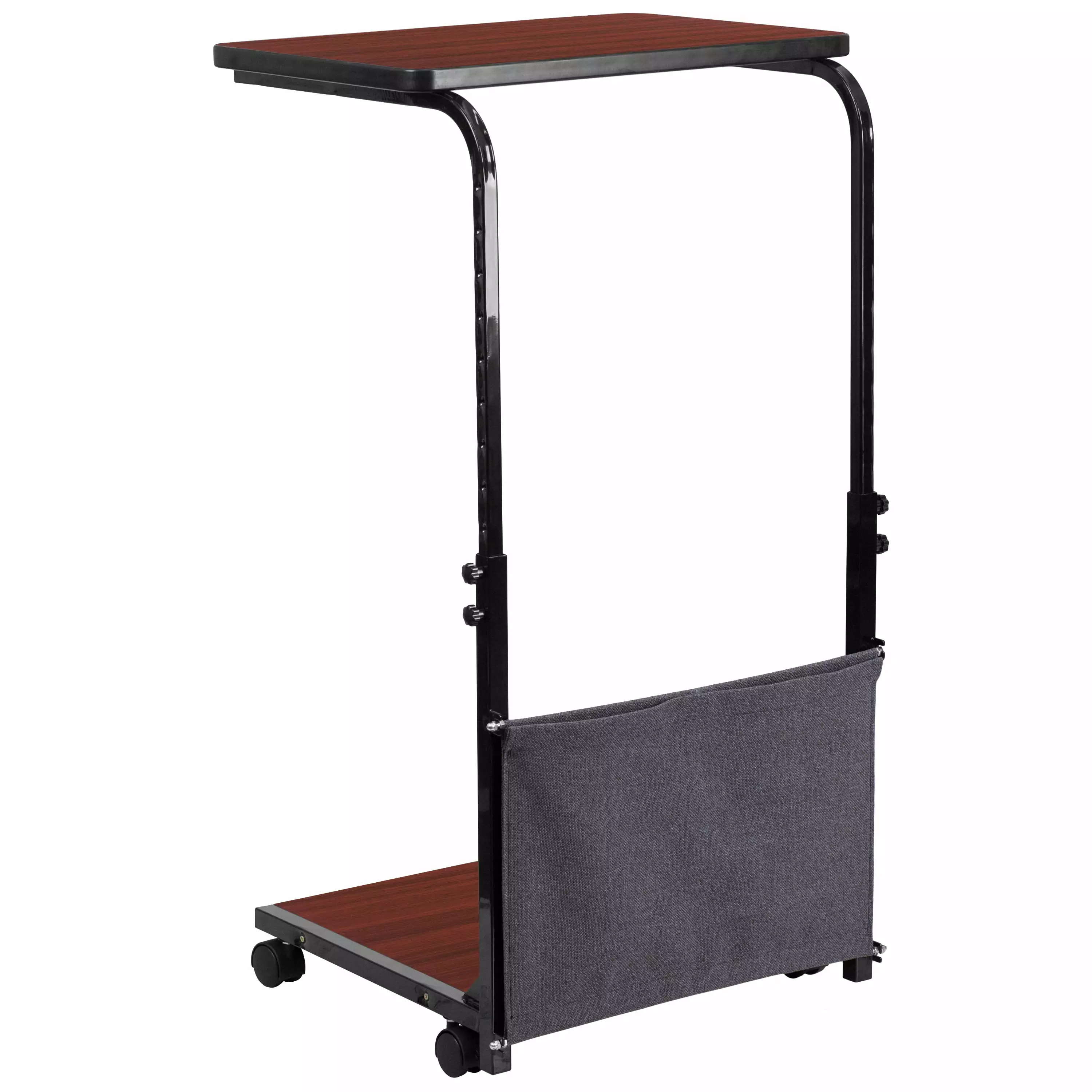 Line Furniture Crag Mobile Mahogany Adjustable Computer Desk Storage Pouch