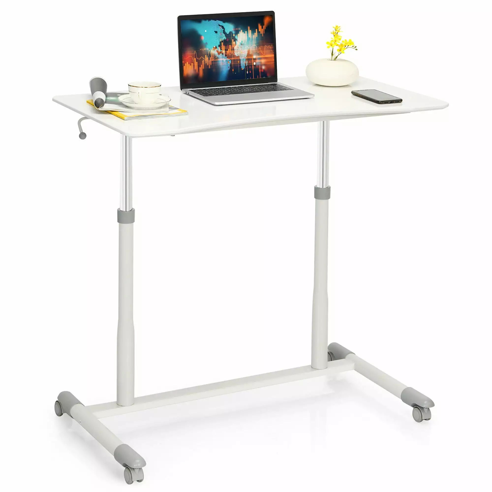 Costway Height Adjustable Computer Desk Sit to Stand Rolling Notebook Table