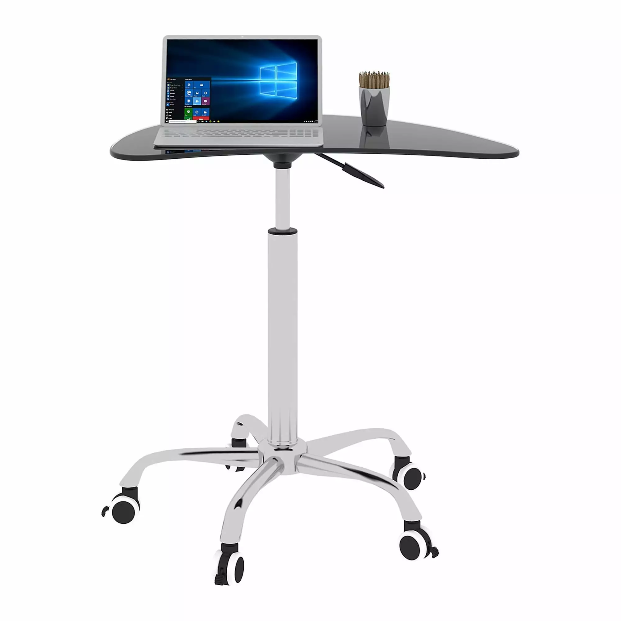 DLPIN Adjustable Height Black Tempered Glass Computer Desk Lockable Wheels