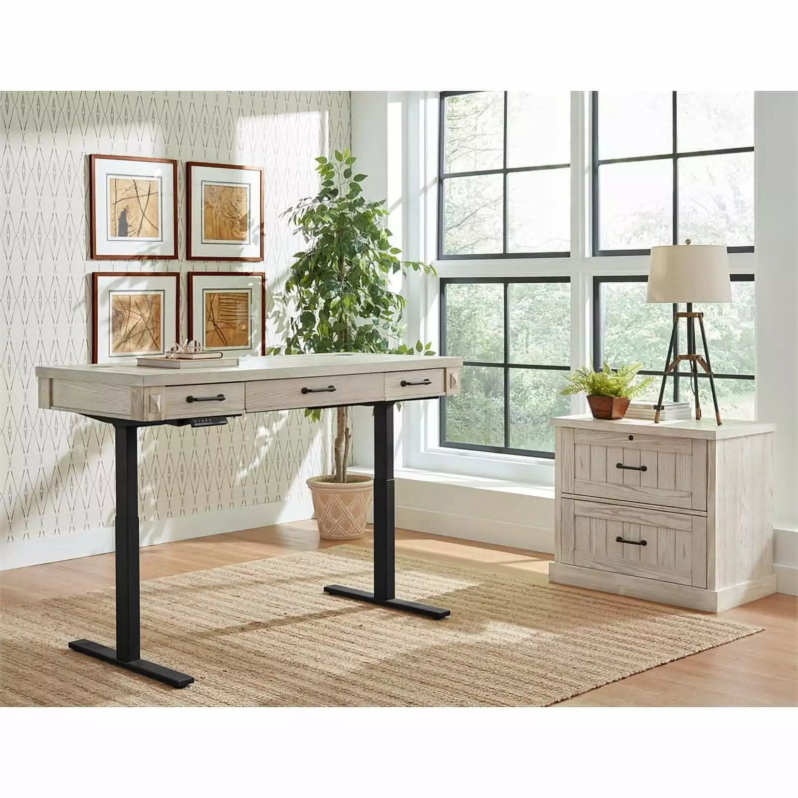 Rustic Wood Electronic Sit Stand Desk Writing Table Office Storage White Martin Furniture