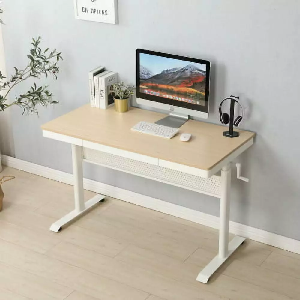 Maple Desktop 48 x 24 Inch Vertical Office Desk Metal Drawers Adjustable Height Vertical Office Desk YASI