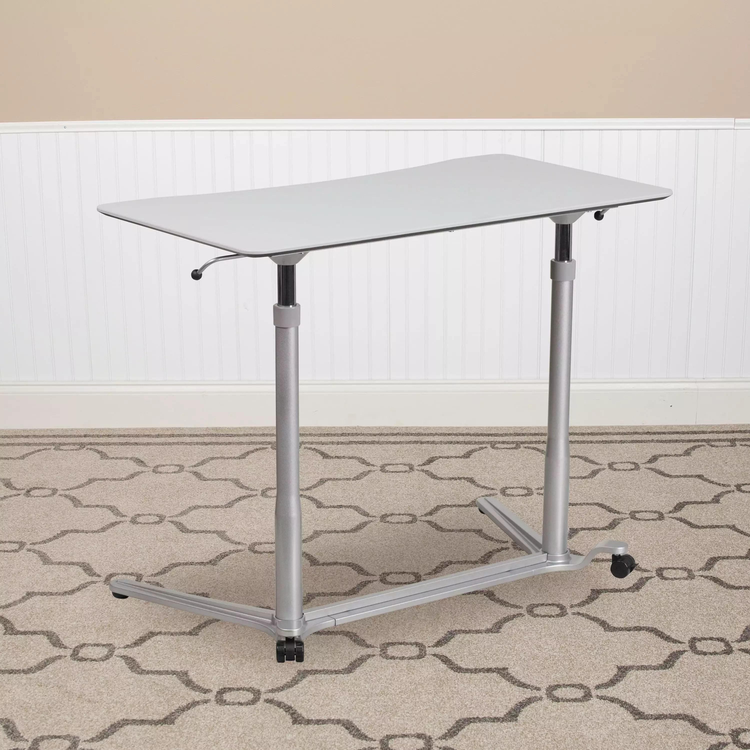 Emma + Oliver Light Gray Sit Stand Computer Desk Ergonomic Adjustable Height Workstation