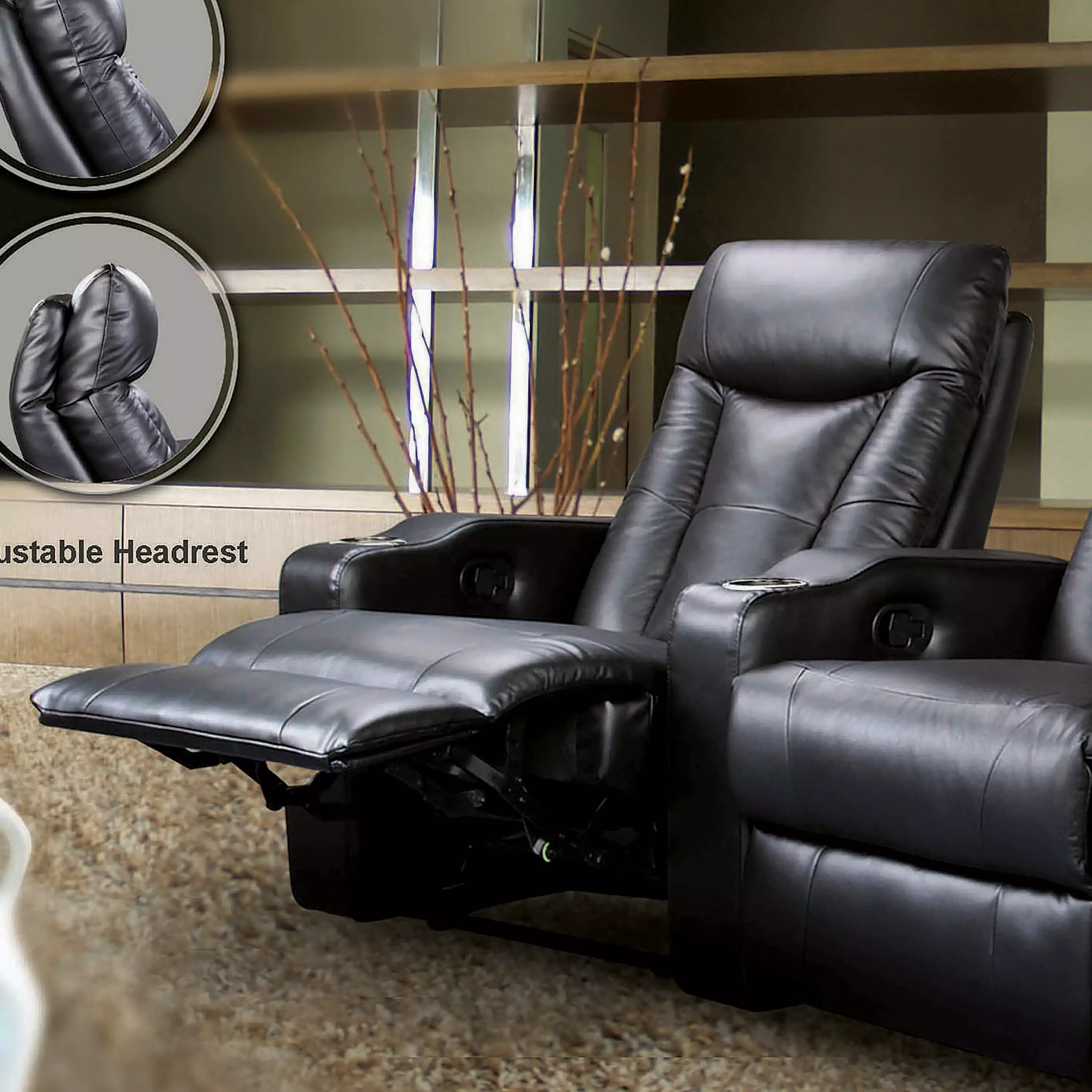 Pavillion Adjustable Headrest Left Recliner Black Coaster Company
