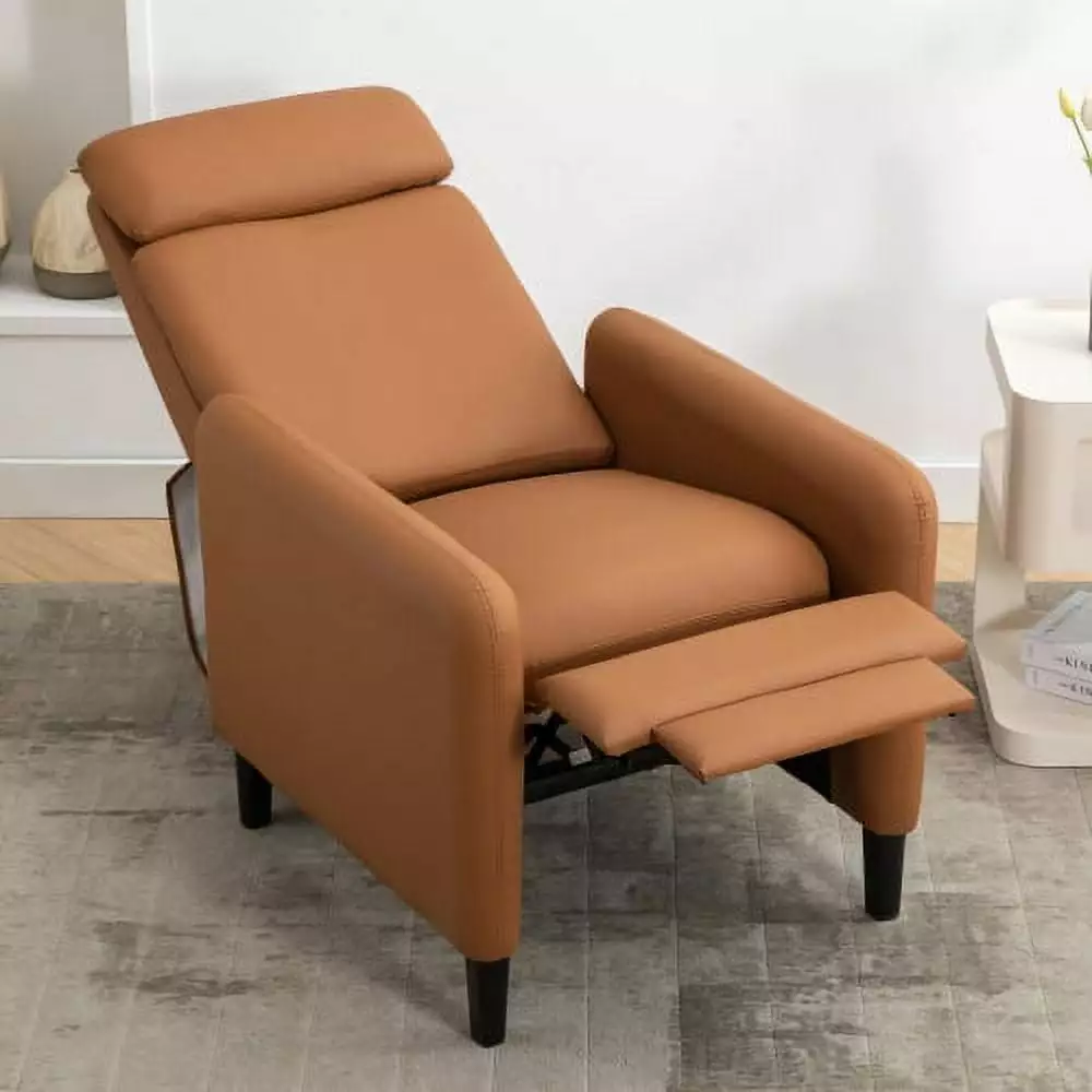 Adjustable Recliner Chair Modern Artistic Burnt Orange PU Leather Living Room or Bedroom KAIREEY