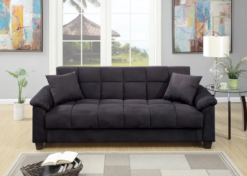 Contemporary Living Room Adjustable Sofa Ebony Microfiber Couch Plush kanepe