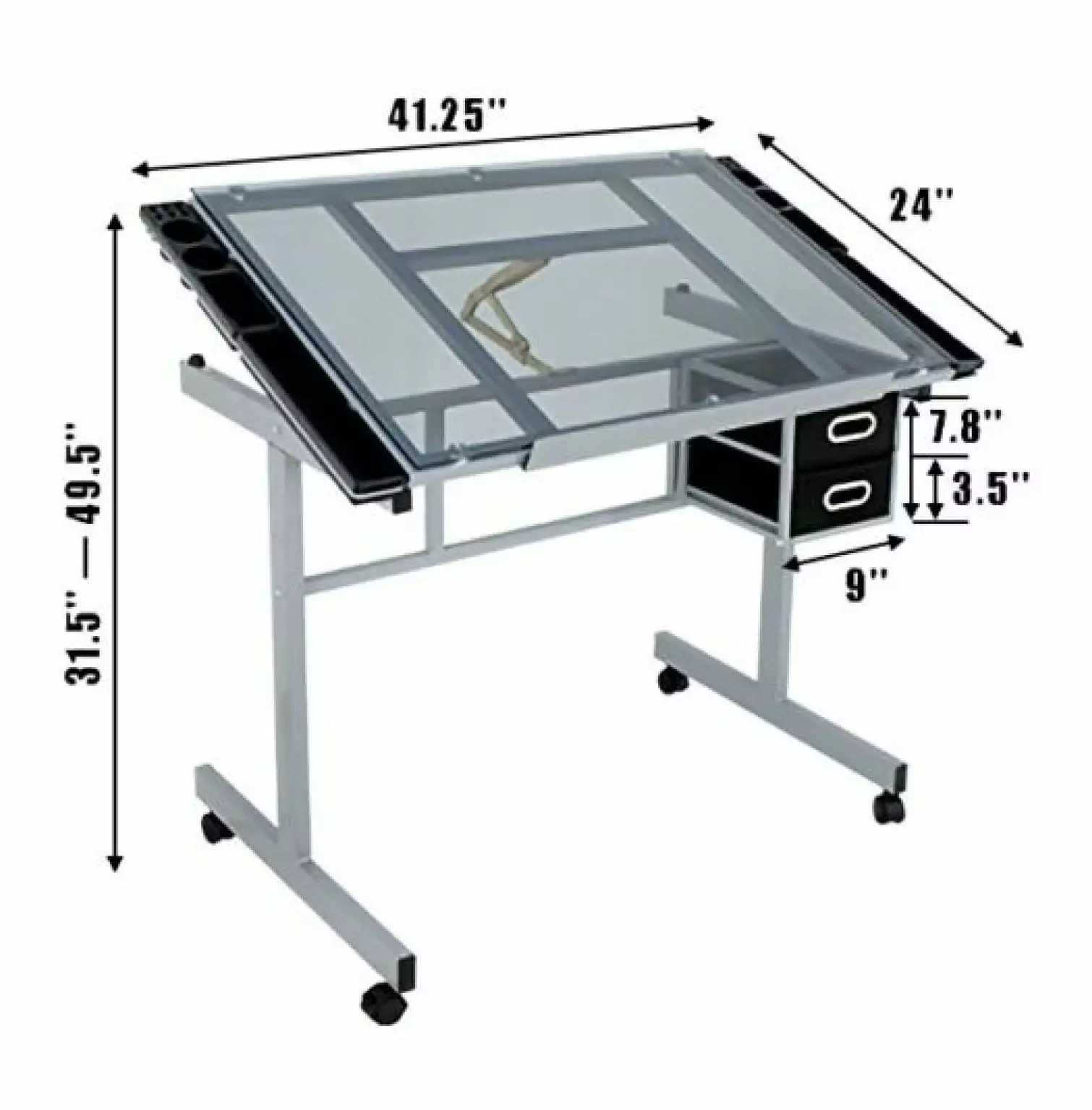 FENG20 Adjustable Spa Salon Stool Chair Glass Top Drafting Table Craft Station