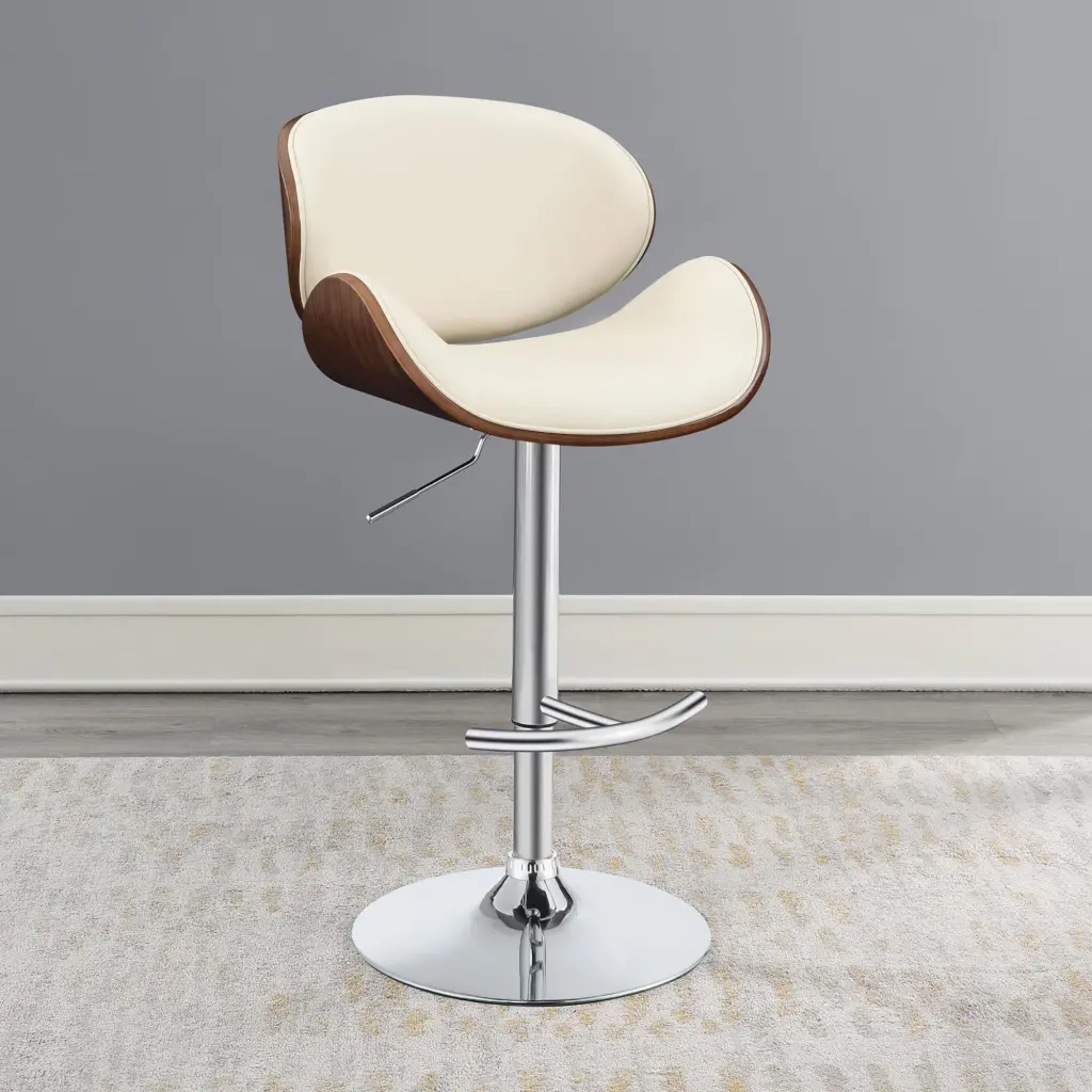 Ecru and Chrome Adjustable Bar Stool Solid Ivory Dining Room Stool furniture max