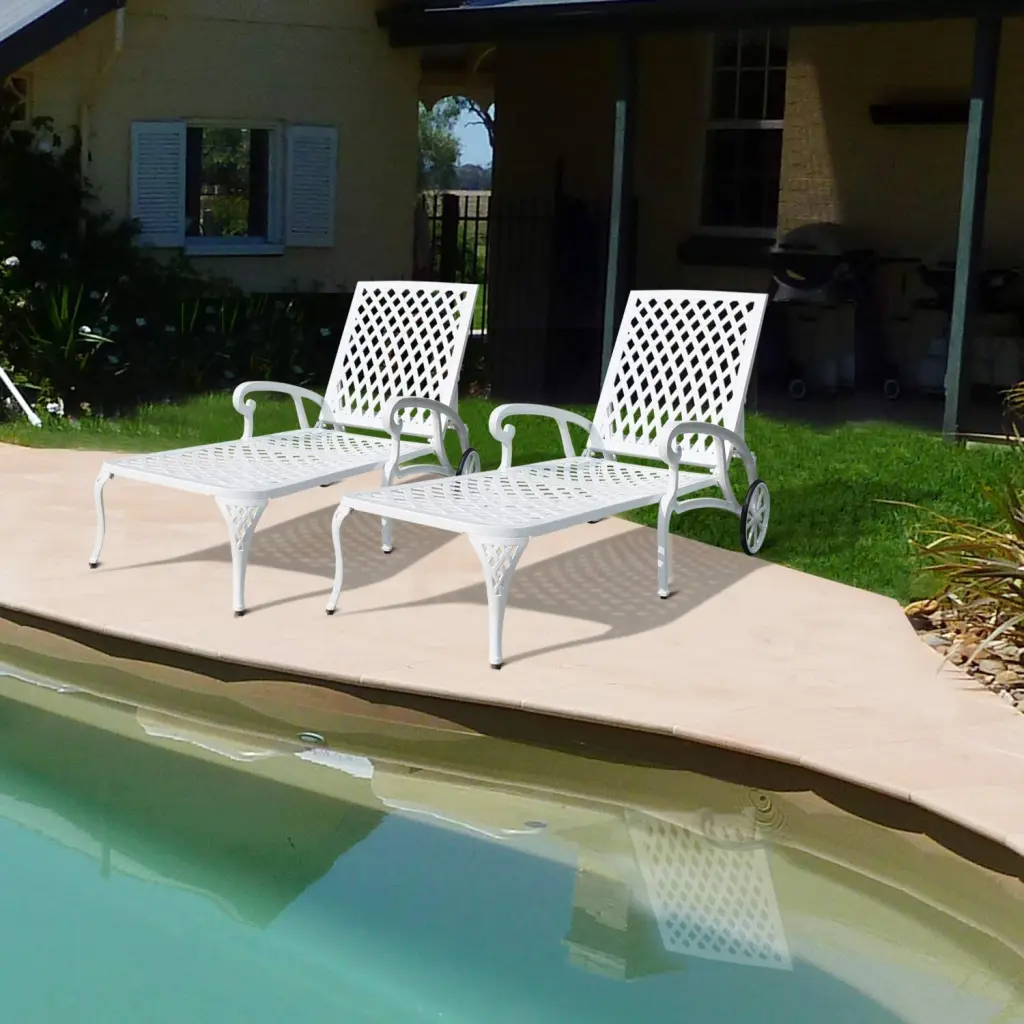 2 Piece White Aluminium Cast Lounge Chair Set Outdoor Patio hifine outdoor furniture w-640