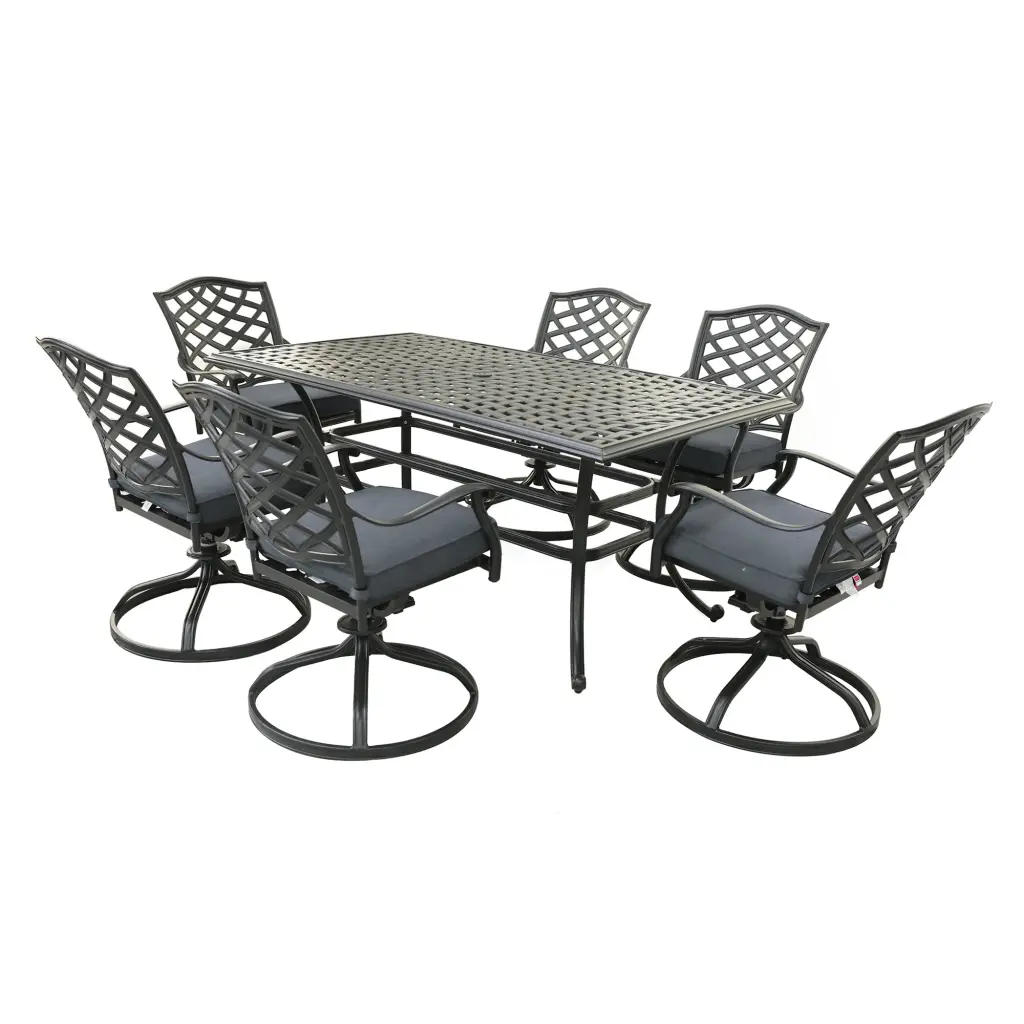 Rectangular 6 Person 68 Inch Long Aluminum Dining Set Sunbrella Cushions Outdoor Patio Set gathercraft