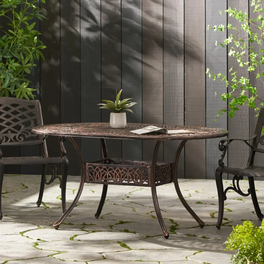 Tucson Cast Aluminum Dining Table Shiny Copper Aluminum Outdoor Patio Table nh-uhome