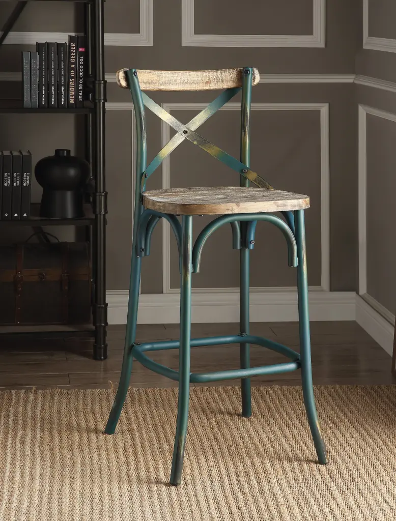 Antique Turquoise And Oak Bar Stool Cross Back Turquoise Finish furniture max