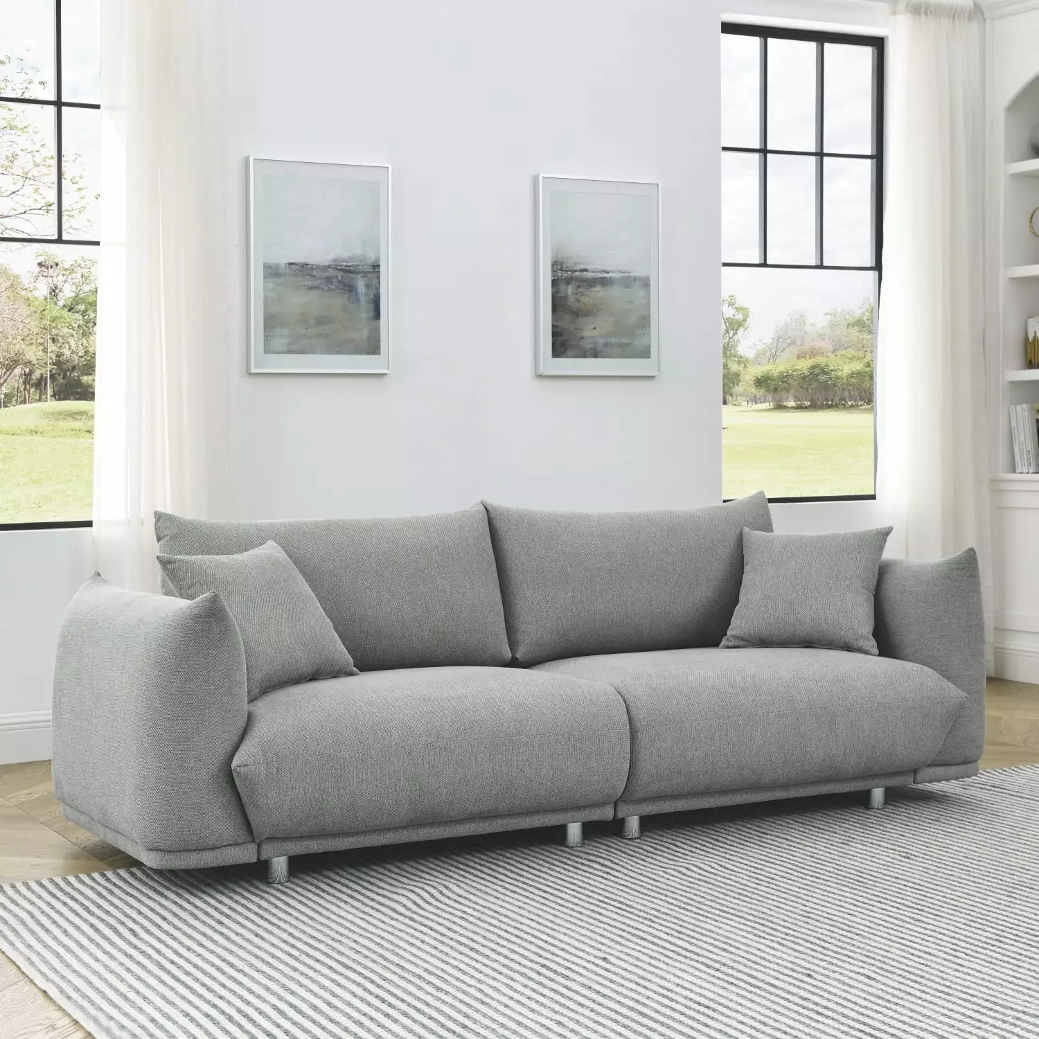 90.5 Modern Living Room Couch Sophisticated Gray Comfortable Sofa Solid Wood Frame and Metal Legs Wodine