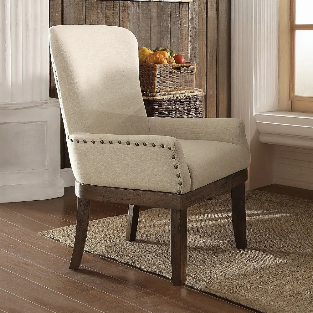 Beige and Brown Arm Chair Trim Dining Room Comfort furniture max